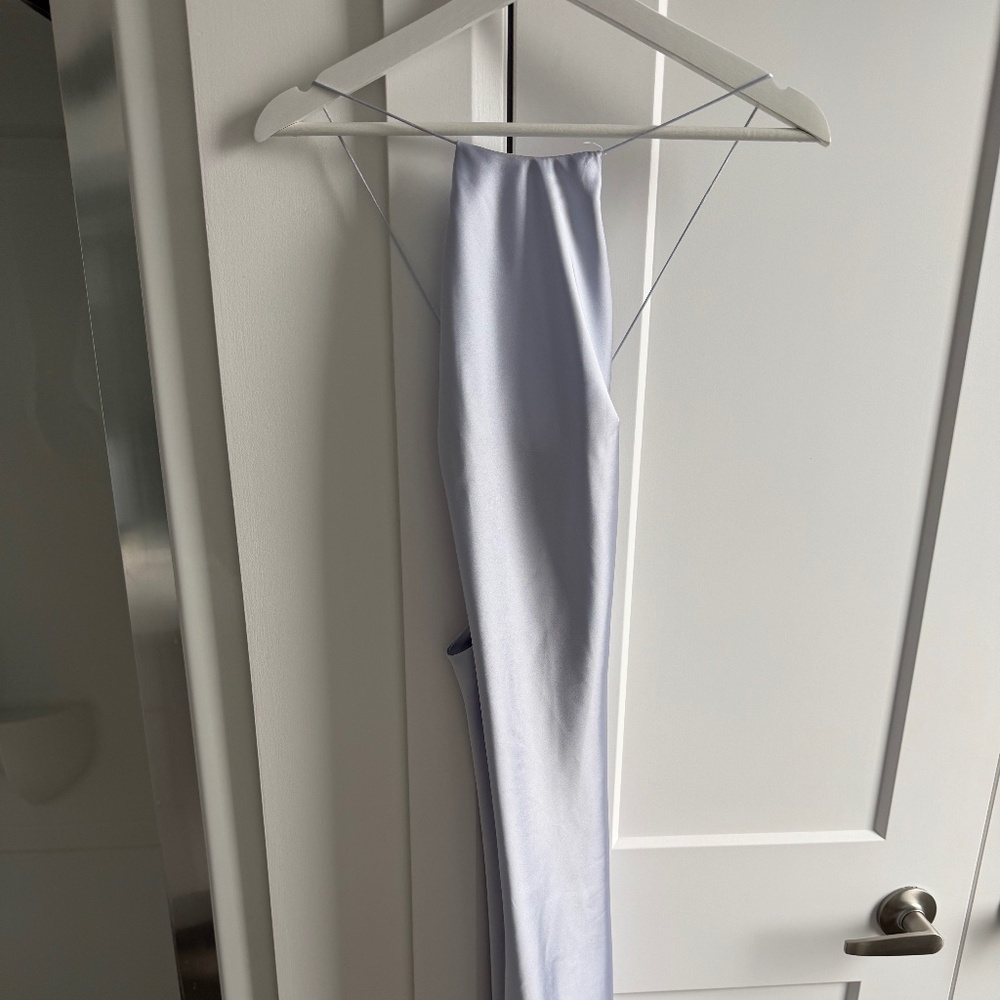 Zara Satin Blue Halter Midi Dress - Picture 3 of 5